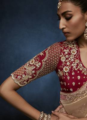 beige pure based fancy fabric embroidery saree 2