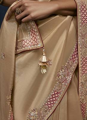 beige pure based fancy fabric embroidery saree 4