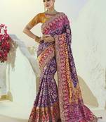 purple pure patan patola silk blend saree in heavy hand work mirror cut dana & moti design