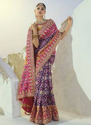 purple pure patan patola silk blend saree in heavy hand work mirror cut dana & moti design 2