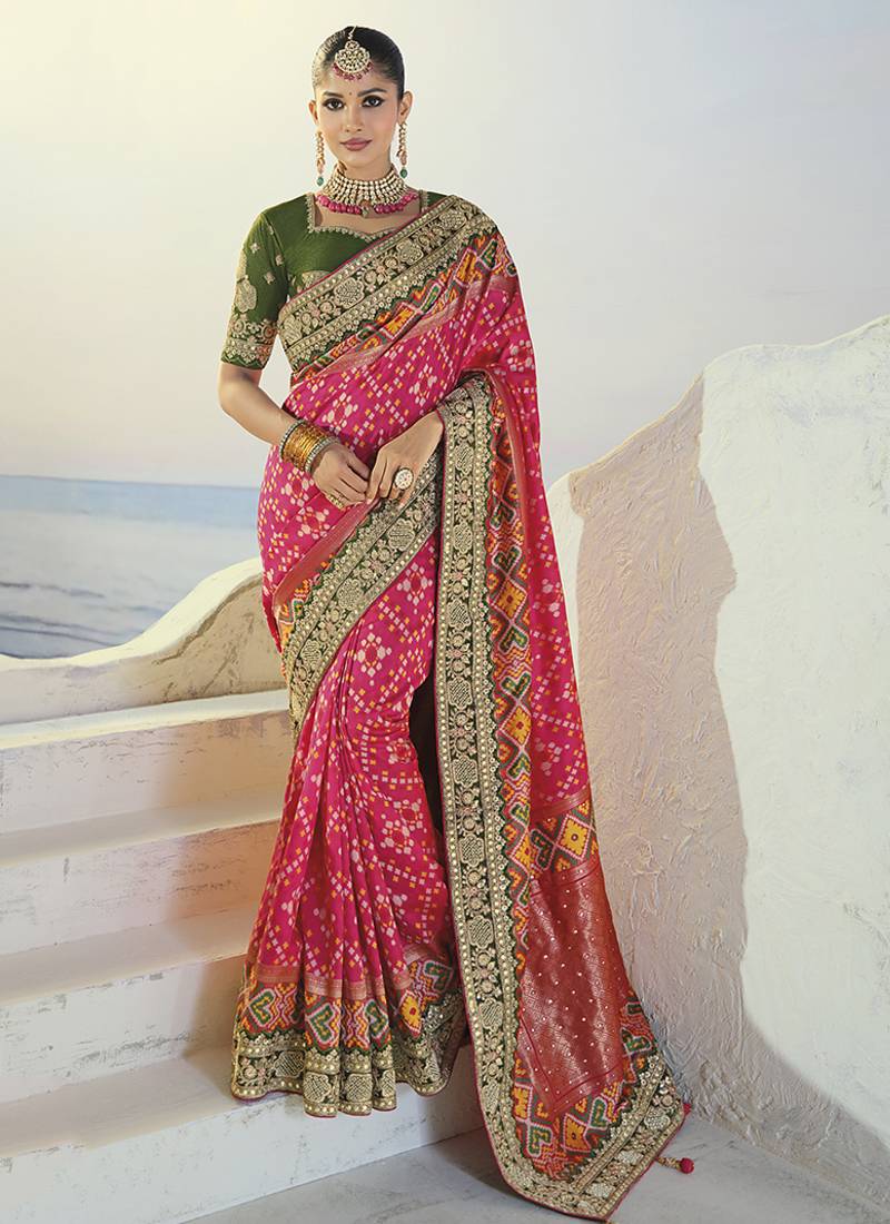 rani pure patan patola saree with mirror & cut dana handwork