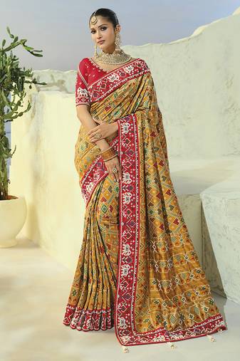 yellow pure patan patola silk blend saree for wedding & festivals