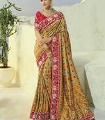 yellow pure patan patola silk blend saree for wedding & festivals