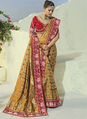 yellow pure patan patola silk blend saree for wedding & festivals 2
