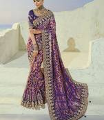 purple pure patan patola silk blend saree with mirror & heavy moti handwork