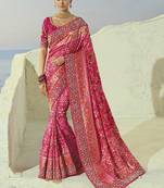 rani pure patan patola saree in cream moti & beads heavy hand work