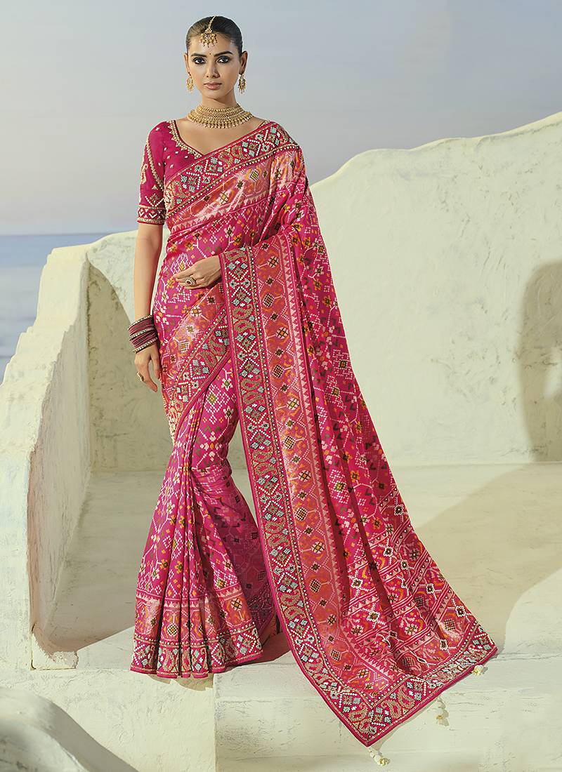 rani pure patan patola saree in cream moti & beads heavy hand work
