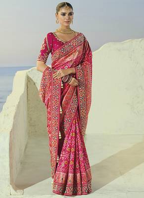 rani pure patan patola saree in cream moti & beads heavy hand work 2