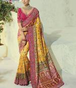 yellow pure patan patola silk blend saree with heavy hand work