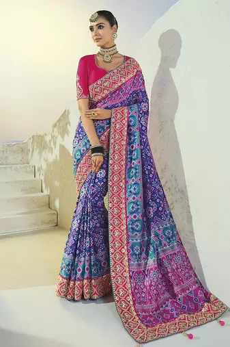 rama pure patan patola saree with mirror cut dana & moti heavy handwork