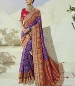 purple pure patan patola silk blend saree with heavy handwork