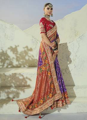 purple pure patan patola silk blend saree with heavy handwork 2