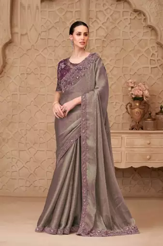 Wine,Beige georgette embroidered -saree