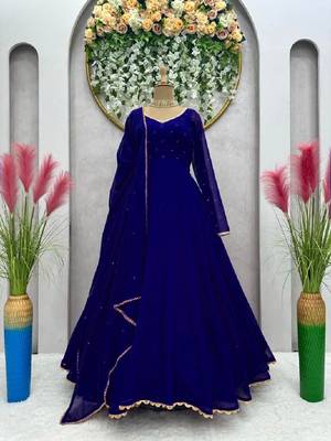 Blue stone work full flared anarkali with dupatta 4