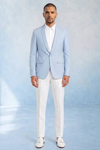 Baby blue woven crepe wool blazer jacket