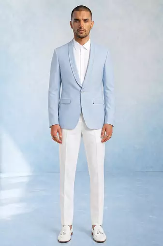 Baby blue woven crepe wool blazer jacket
