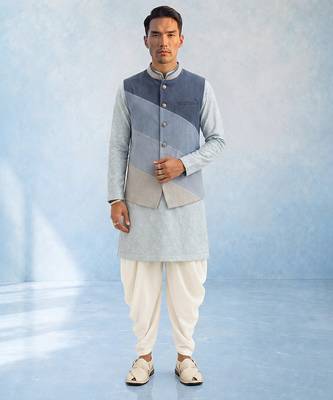 Denim blue woven bandhi jacket 1
