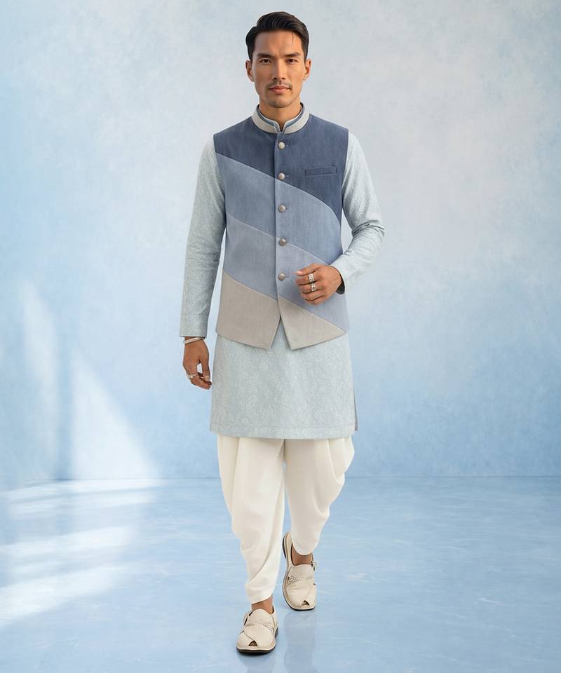 Denim blue woven bandhi jacket