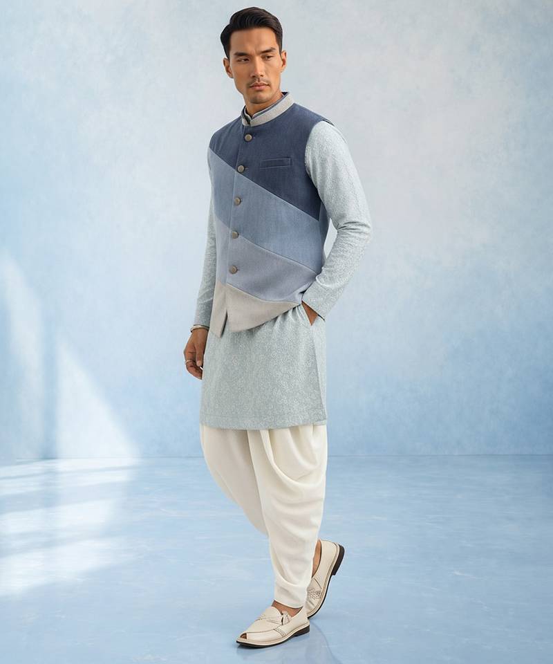 Denim blue woven bandhi jacket