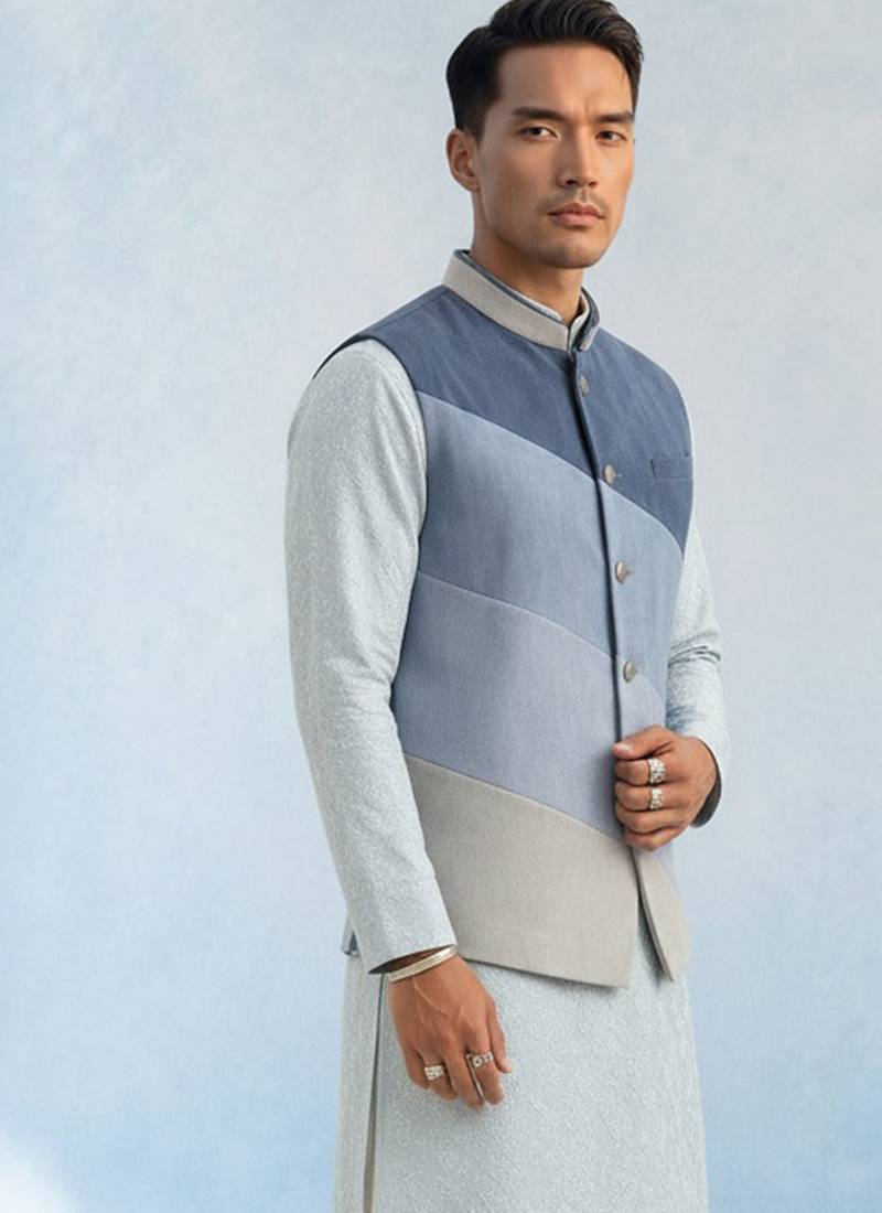 Denim blue woven bandhi jacket