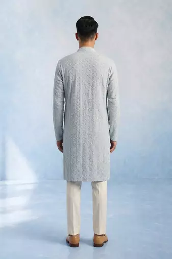 Baby blue embroidered georgette kurta pant set
