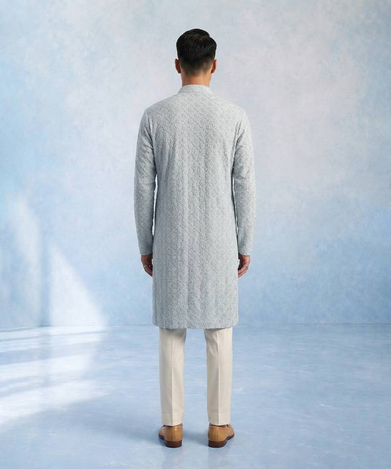Baby blue embroidered georgette kurta pant set