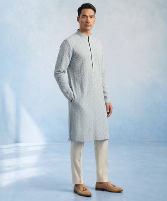 Baby blue embroidered georgette kurta pant set 3