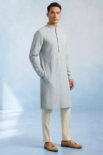 Baby blue embroidered georgette kurta pant set