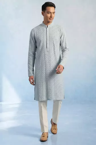 Baby blue embroidered georgette kurta pant set