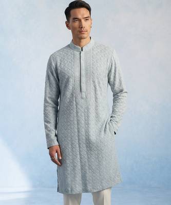 Baby blue embroidered georgette kurta pant set 5