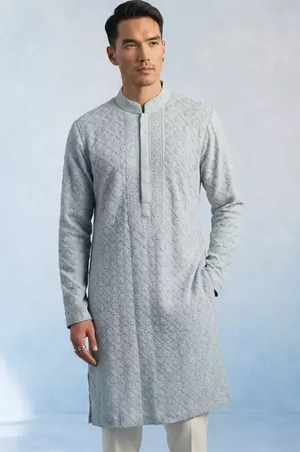 Baby blue embroidered georgette kurta pant set
