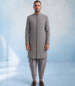 Charcoal grey embroidered georgette sherwani jacket