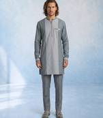 Charcoal grey colour blocked cotton kurta pant set