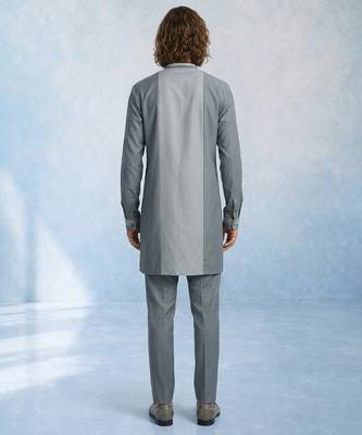 Charcoal grey colour blocked cotton kurta pant set 2