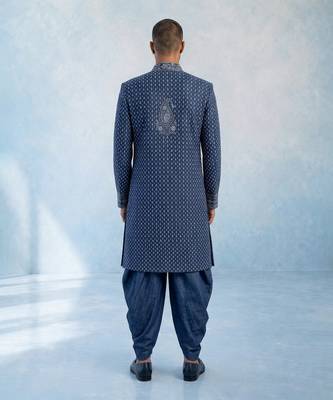 Navy blue embroidered georgette sherwani jacket 2