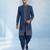 Navy blue embroidered georgette sherwani jacket
