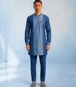 Denim blue colour blocked kurta pant set