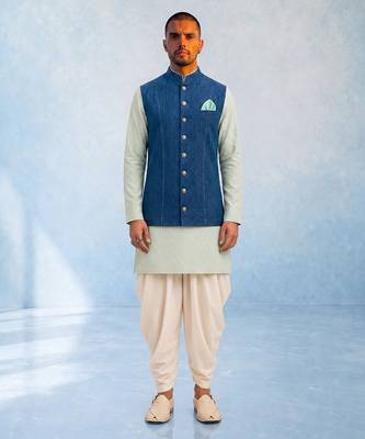Denim blue woven bandhi jacket 1