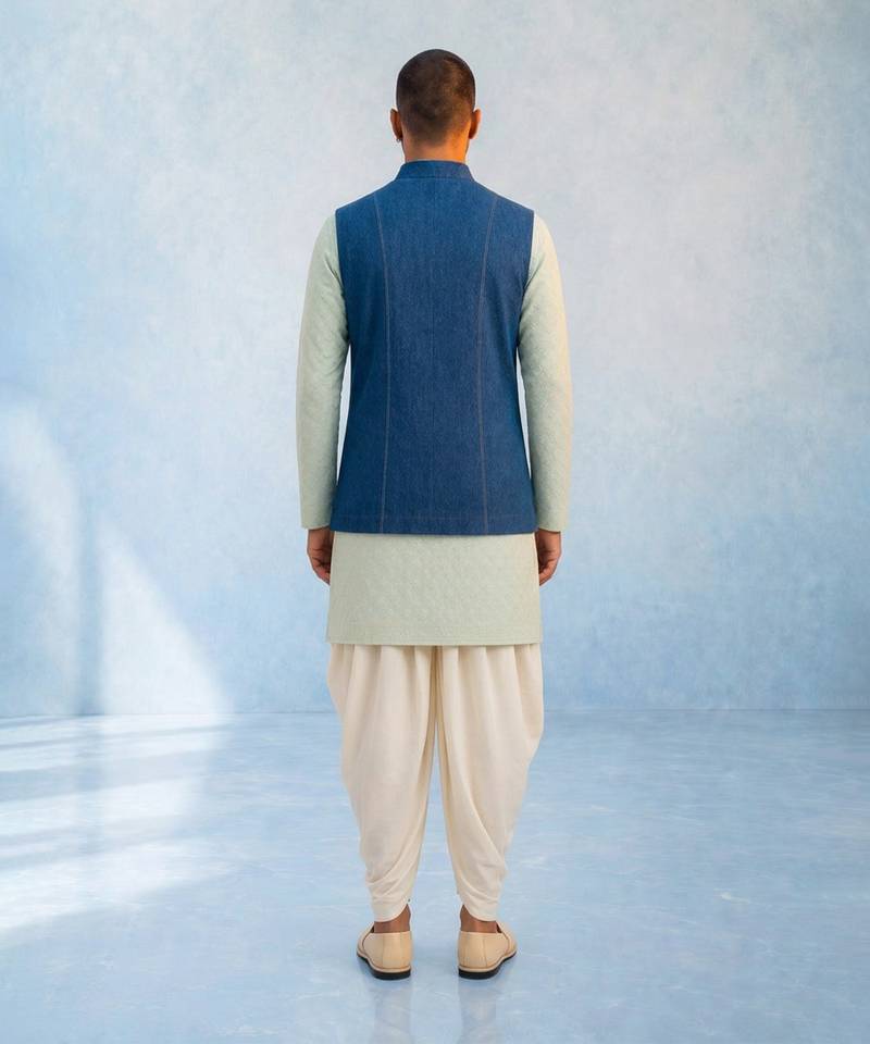 Denim blue woven bandhi jacket