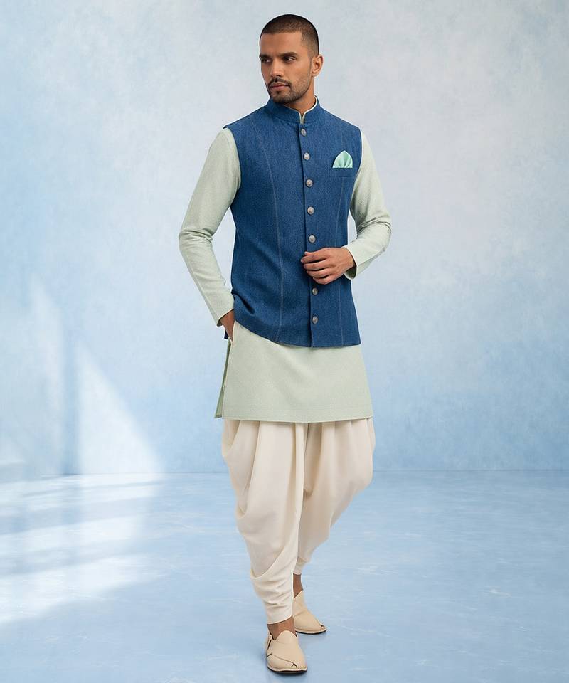 Denim blue woven bandhi jacket