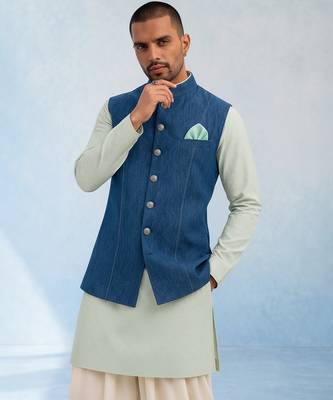 Denim blue woven bandhi jacket 5