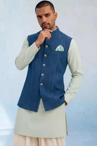 Denim blue woven bandhi jacket