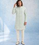 Mint green embroidered georgette kurta pant set