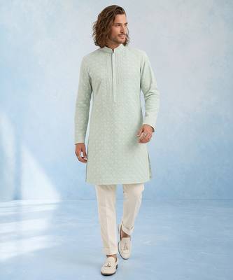 Mint green embroidered georgette kurta pant set 4