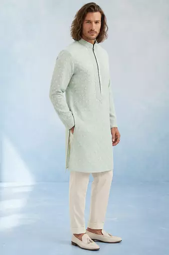 Mint green embroidered georgette kurta pant set