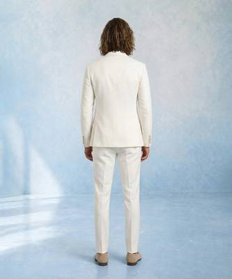 Off white and grey embroidered light wool bandhgala and pant set 2