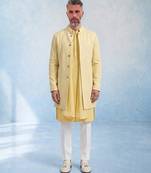Butter yellow embroidered cotton silk sherwani jacket