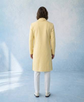 Butter yellow textured woven cotton silk kurta with attached stole and pant set 2