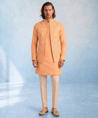 Peach embroidered cotton silk bandhi jacket 1
