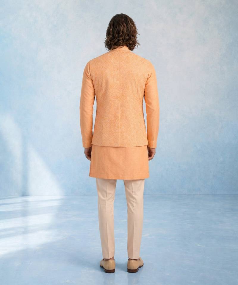Peach embroidered cotton silk bandhi jacket